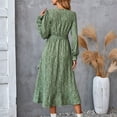 thumbnail image 5 of WTOBBY Women's Floral Pattern Tunic Long Sleeve Dress with Waist Tie Casual Flowy Silhouette for Everyday Elegance Versatile Print Design for Spring and Fall,Green S, 5 of 7
