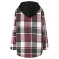 thumbnail image 4 of larppty Womens Long Sleeve Button Down Plaid Shirts Flannel Hooded Shacket Jacket Hoodie Coats with Pockets (Watermelon Red, XXL), 4 of 6
