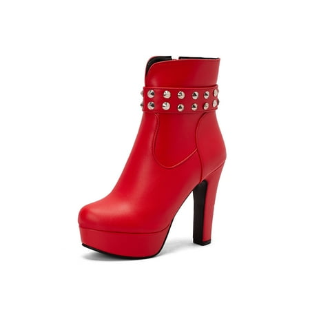 

Lacyhop Women Wedding Sexy High Heels Booties Chunky Heeled Dress Boot Anti Slip Pointed Toe Block Heel Bootie Red 9