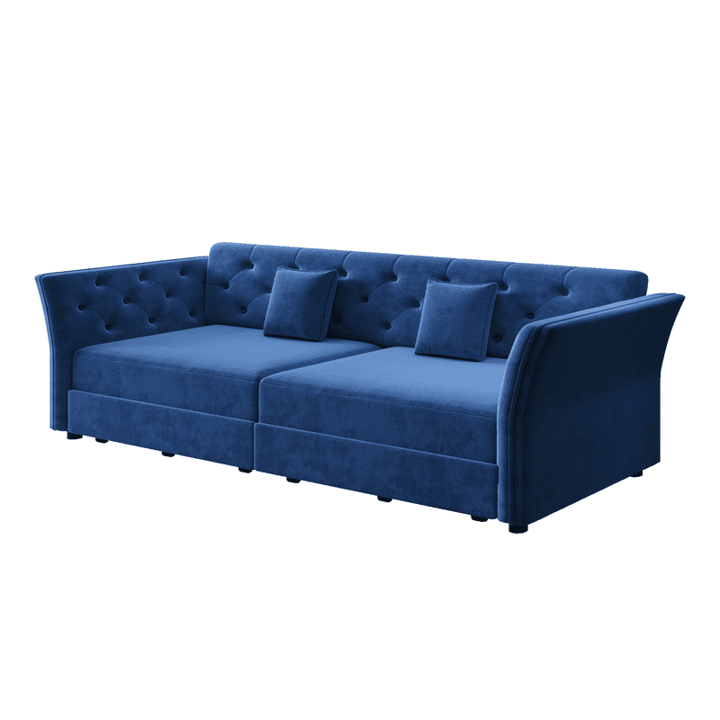 Queen Size Pull Out Sofa Bed, 74.4" 3-in-1 Convertible Chesterfield Sleeper Couch, Oversized Velvet Flower Button Tufted Loveseat Sofa for Living Room Apartment