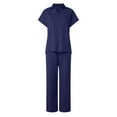 thumbnail image 6 of GEWSEY Womens 2 Piece Summer Outfit Lounge Set Cap Sleeve Polo Top And Pant Set Tracksuit Travel Matching Outfit 2025 (Dark Blue, XXL), 6 of 8