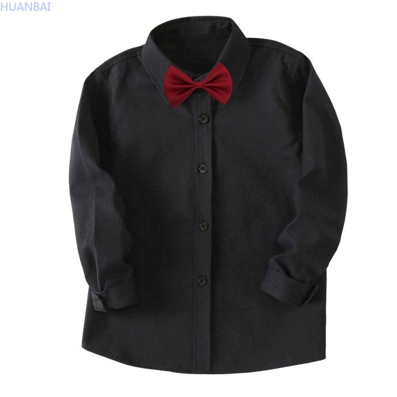 HUANBAI Classic Boys Long Sleeve Shirt For Stage Performance And Formal Occasions Comfortable Kids Top With Stylish Design Boys Basic Tees 3-4 Years