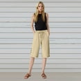 thumbnail image 2 of Bloomae Linen Shorts for Women Plus Size Casual Drawstring Bermuda Shorts Summer Beach Shorts Elastic Hiigh Waisted Loose Lounge Bottoms Beige XL, 2 of 7