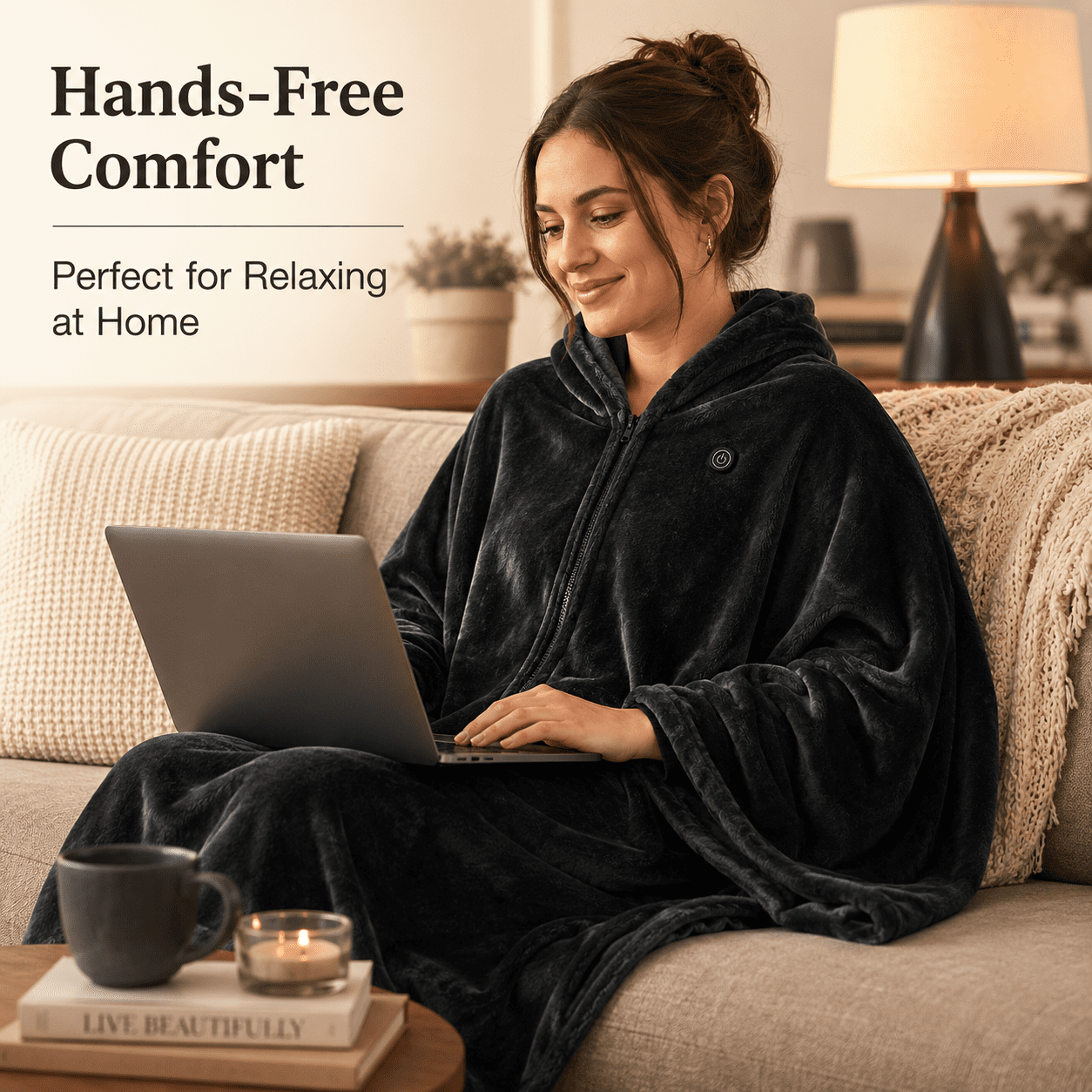 USB Heated Blanket, Poncho, and Shawl Wrap – Washable, Zippered, 59x31 inches for Home and Office