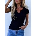 thumbnail image 3 of Womens Casual V Neck Button Down Blouses Long Sleeve Solid Color Slim Fit Knit Tunic Tops, 3 of 4