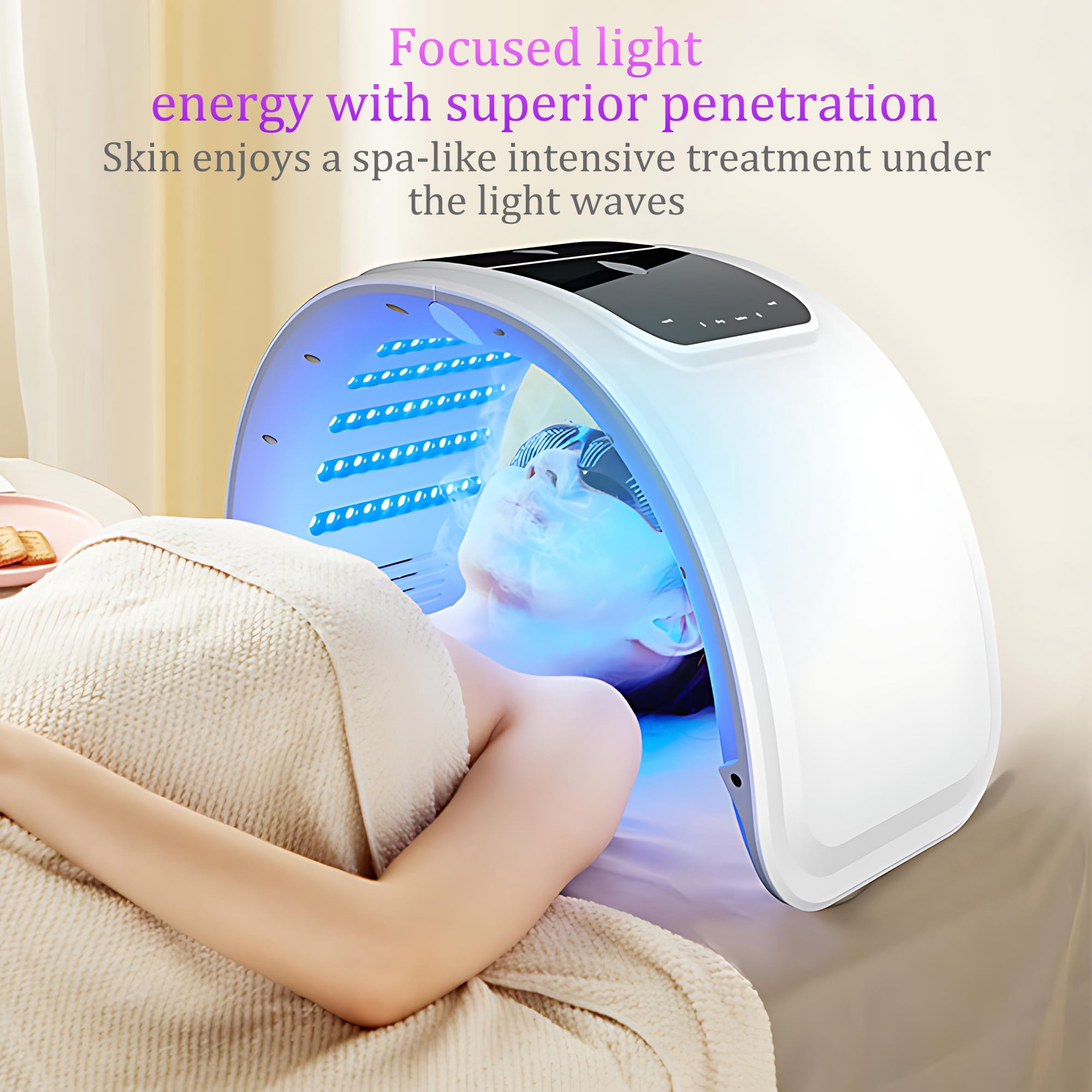 INSMART LED Light Therapy Mask, 7 Colors Foldable Facial Skin Care Device with Nano Steamer