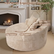 Ovios 58 Oversized Lounge Chair Round Cloud Deep Seat Accent Chair Plush Corduroy Boneless Sofa Chair for Living Room, Beige
