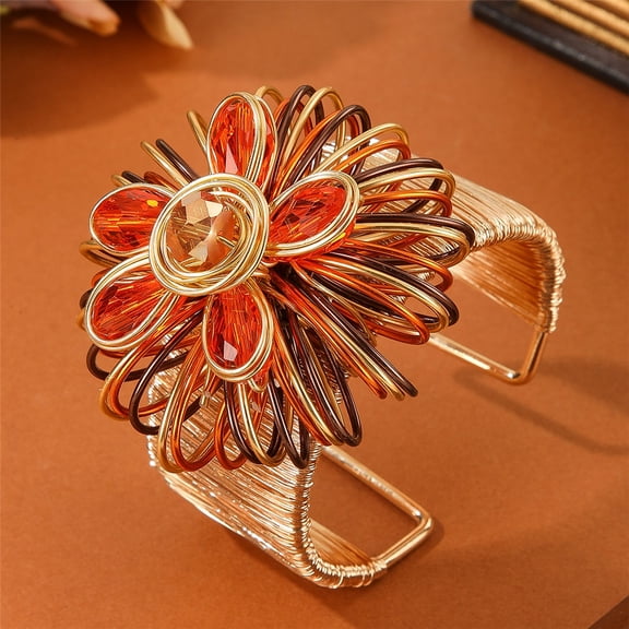 Chunky African Bracelets For Women Colorful Gold Wire Wide Sparkly Rhinestone Bangle Tribal Fashion Clothes Jewelry