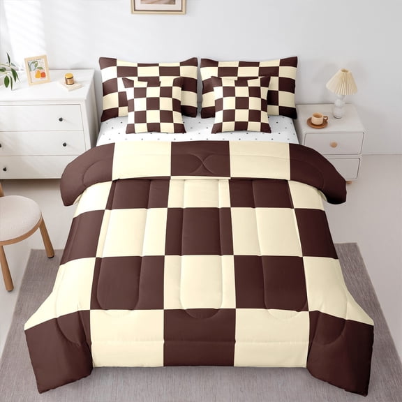 Castle Fairy Mid Century Checkered Twin Bedding Sets,Geometric Plaid Bedding Comforter Set