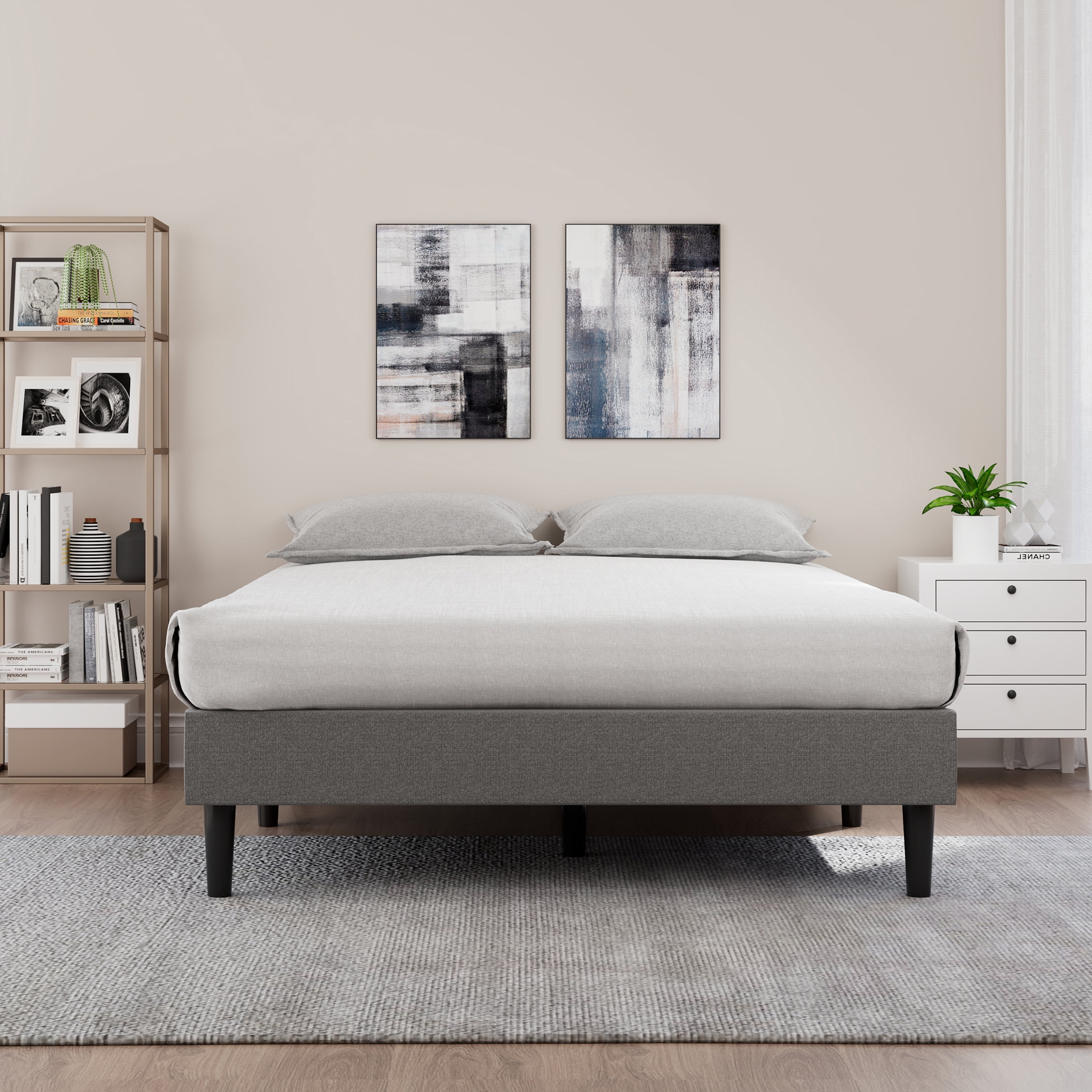 Twin Contemporary Grey Upholstered Platform Bed