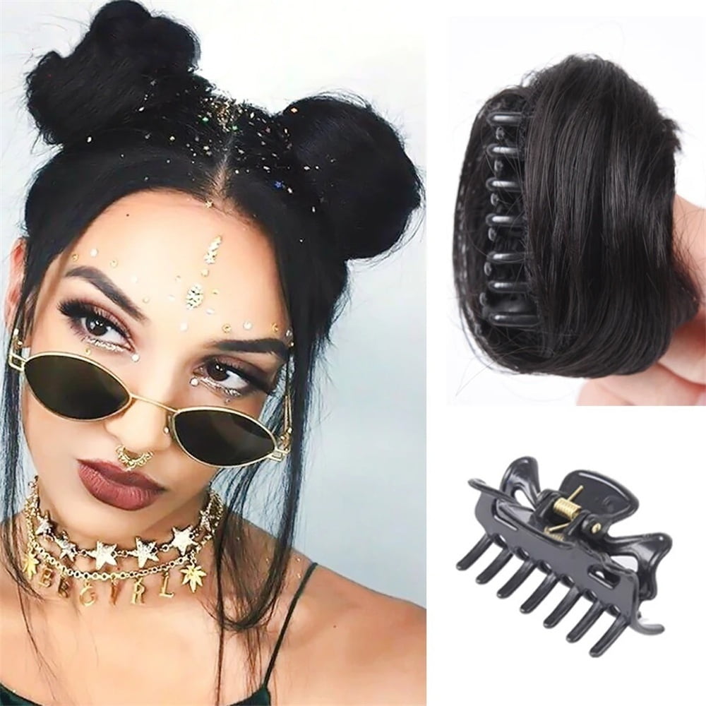 Space Buns Hair Pieces Synthetic Claw Clip in Mini Hair Scrunchies Extension