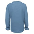 thumbnail image 5 of CaComMARK PI Women's Tops Long Sleeve Autumn Women's Casual Flared Sleeve V-Neck Blouse Solid Color Loose T-Shirt Blue, 5 of 7