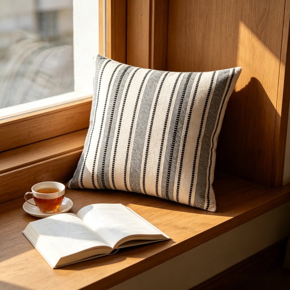 Darzheoy Boho Throw Pillow,Farmhouse Decorative Striped Square Pillow,Yarn Dyed Striped Woven Cushion Pillow,Soft Cotton Blend Decorative Cushion Pillow for Sofa Living Room Bedroom Home Decor
