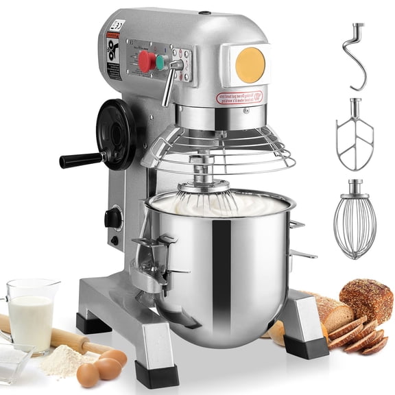 10Qt Commercial Food Mixer, 450W Heavy Duty Electric Stand Mixer with Stainless Steel Bowl, Timer, 3 Speeds 113/184/341 RPM, Dough Hook, Flat Beater and Wire Whisk for Bakery, Pizza and Kitchen Use