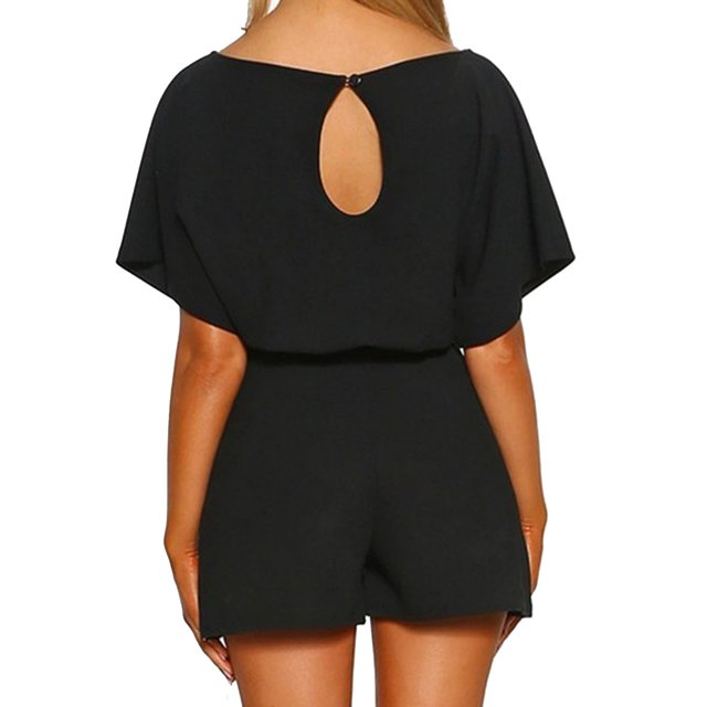 Woman's Summer Short Sleeve Solid Color Fashion Backless Casual Loose Jumpsuit