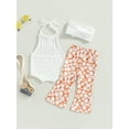 thumbnail image 4 of Wassery Infant Baby Girls Pants Set 1T 2T 3T 4T 5T 6T Toddler Girl Clothes Tie-up Halterneck Knit Romper Flared Pants Headband Kids Summer Outfit, 4 of 8
