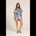 thumbnail image 4 of Conjuntos de Dos Piezas para Mujer: Camisa Informal con Botones y Pantalones Cortos con Cordón, con Estampado Floral, para Verano. Azul S, 4 of 10