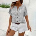 thumbnail image 4 of ATENAR T Shirts for Women Loose Summer Tops for Women Short Sleeve Button Tee Gray XL, 4 of 8