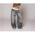 thumbnail image 2 of Pantalones vaqueros holgados de barril elásticos de cintura alta y pierna ancha Cargo Y2k Patchwork Casual pantalones de mezclilla elásticos, 2 of 7
