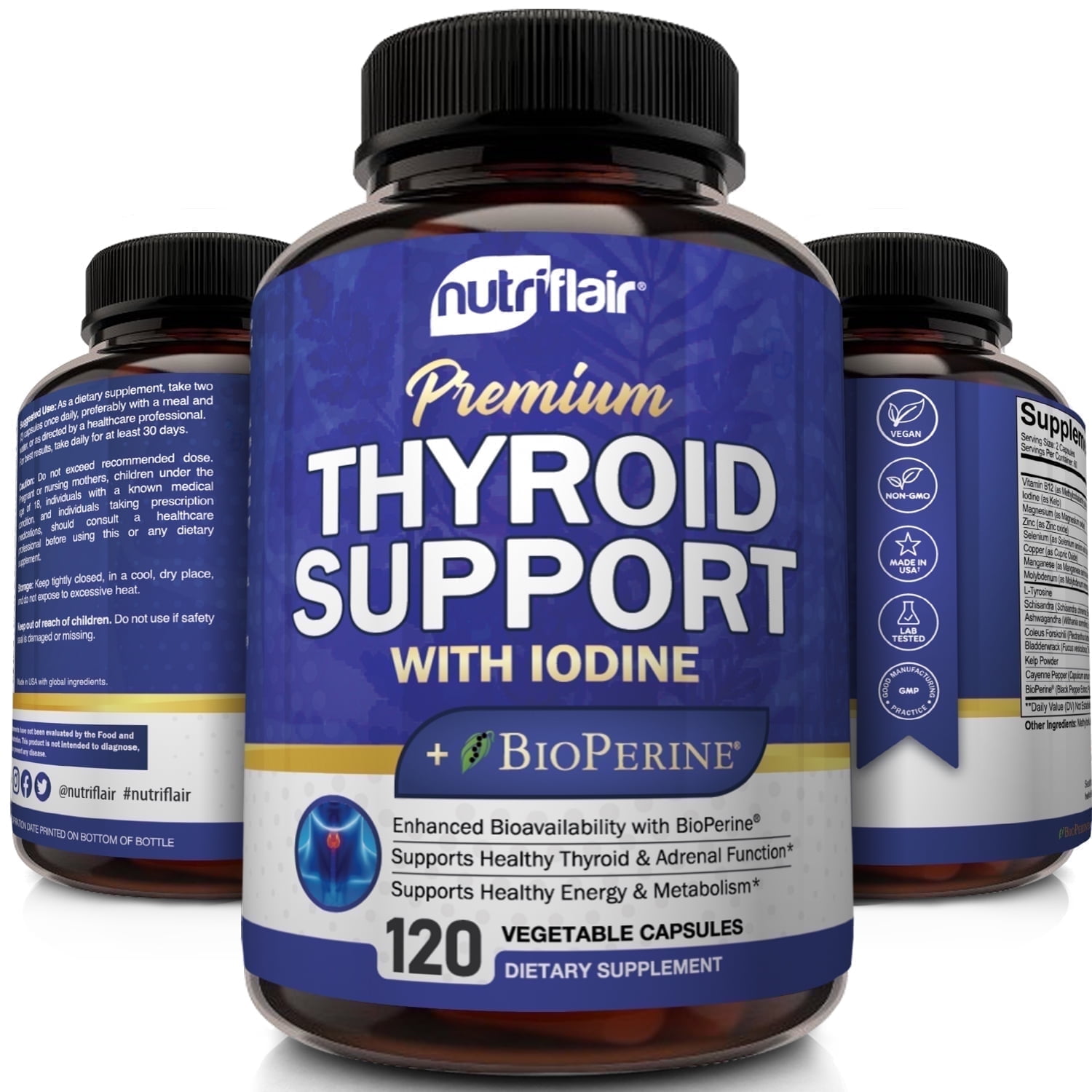 NutriFlair Thyroid Supplement with Iodine for Weight Loss Metabolism Boost 120 Vegetable Capsules