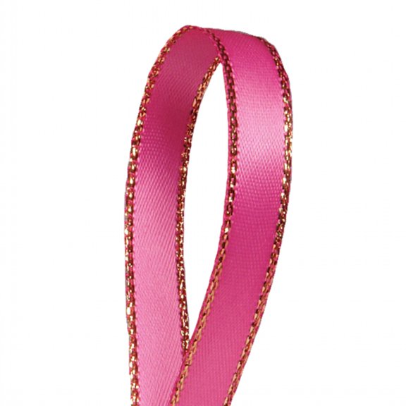 Hot Pink Solid Color 3/8-Inch Gold Edge Ribbon, 50-Yards