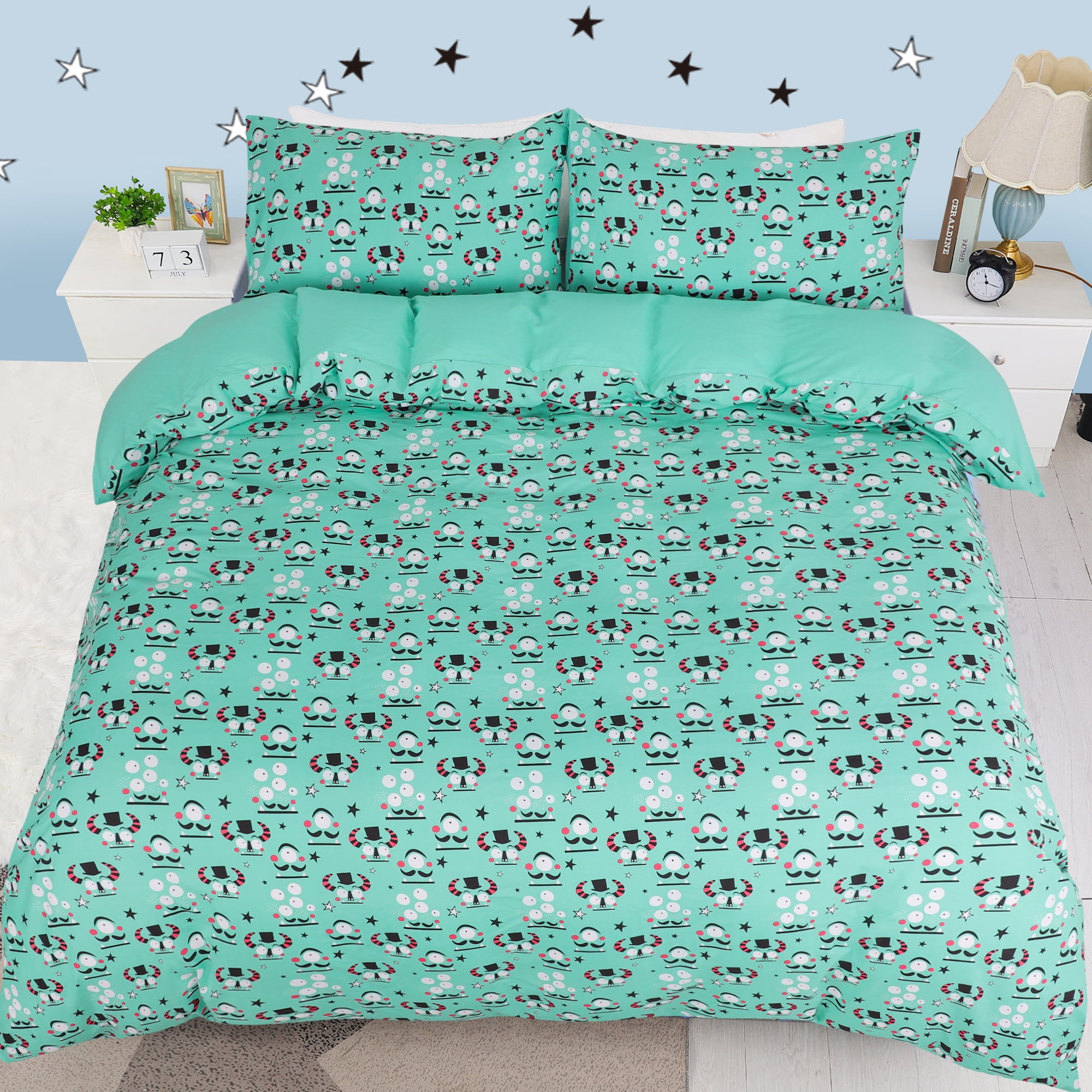 Unique Bargains 5 Piece Brushed Polyester Microfiber Alien Cartoon Pattern Kid Bedding Set Twin