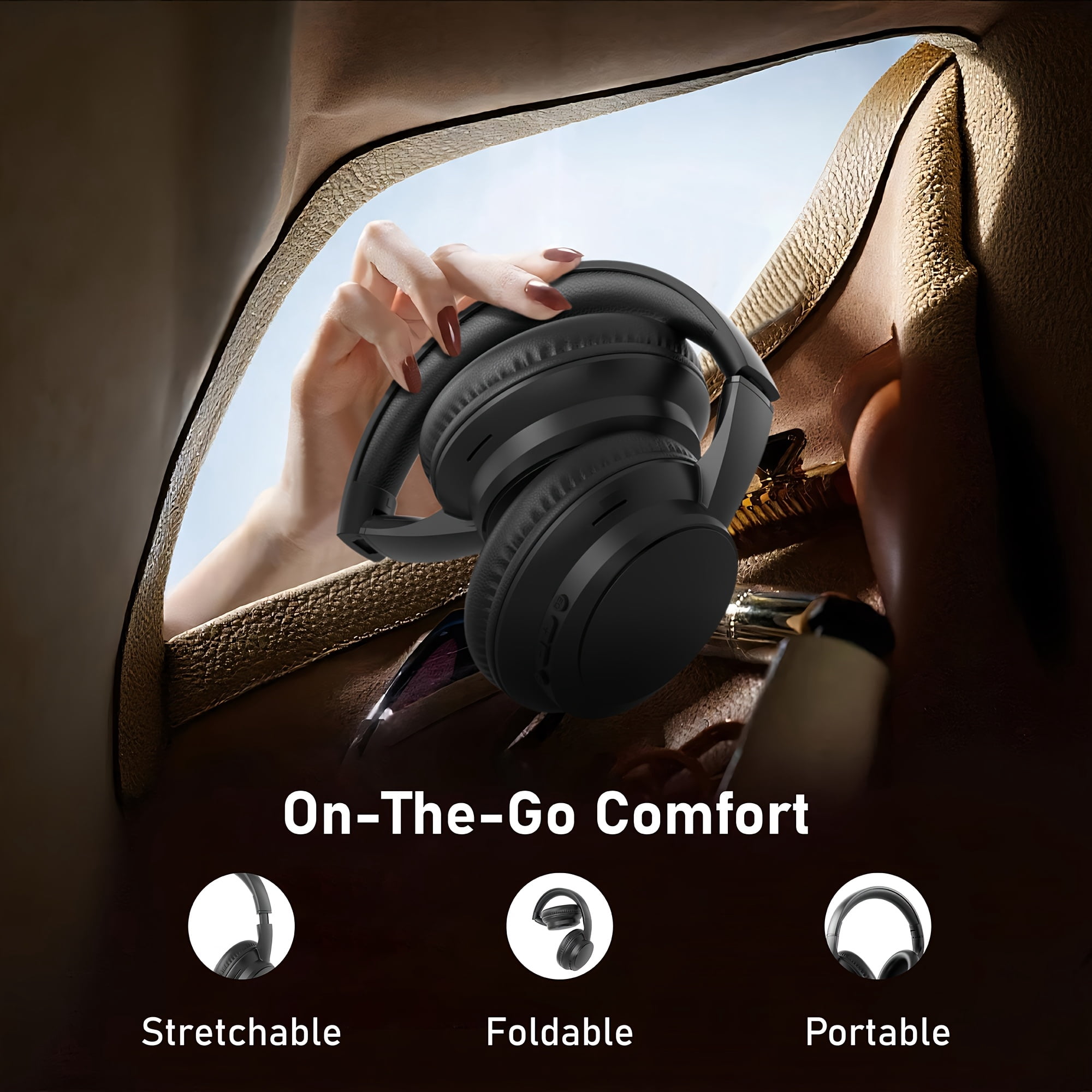 HiFi Stereo Wireless Headphones Over Ear, Built-in Mic, 40 Hours Battery Life, Foldable & Lightweight, Comfortable for Long-Time Wearing, Ideal for Study, Office, Travel, And Daily Use