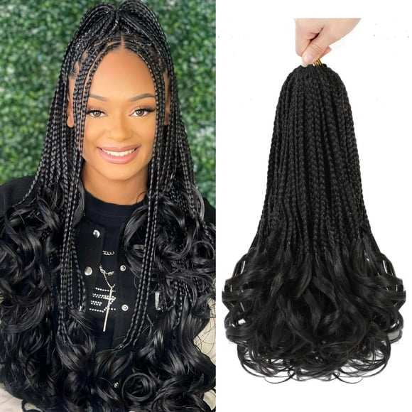 French Curl Crochet Braids 14 Inch Goddess Box Braids Crochet Hair for Women 8 Packs Pre Looped Crochet Box Braids with Curly Ends Synthetic French Curly Braiding Hair Extensions (1B#)