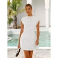 thumbnail image 2 of CatFox Womens Dress 2025 Summer Dresses for Women Mock Neck Short Sleeve Bodycon Party Club Mini Dresses, 2 of 9