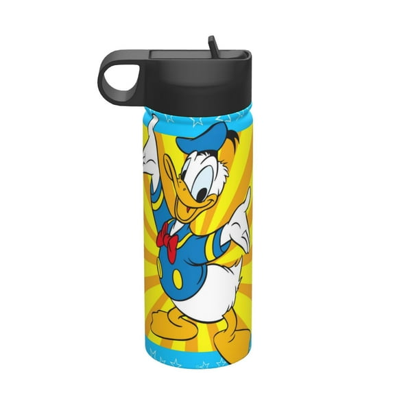 Donald Duck Kids Insulated Water Bottle With Straw - 18 Oz Stainless Steel Double Wall Vacuum Cup, Leakproof, Bpa Free, Suitable For Boys And Girls