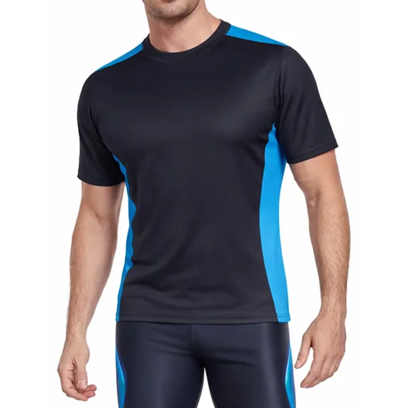 ANFERRY Men Swim Shirts Color Block UPF50  Sun Protection Rash Guard Quick Dry Stretchy Swim Top