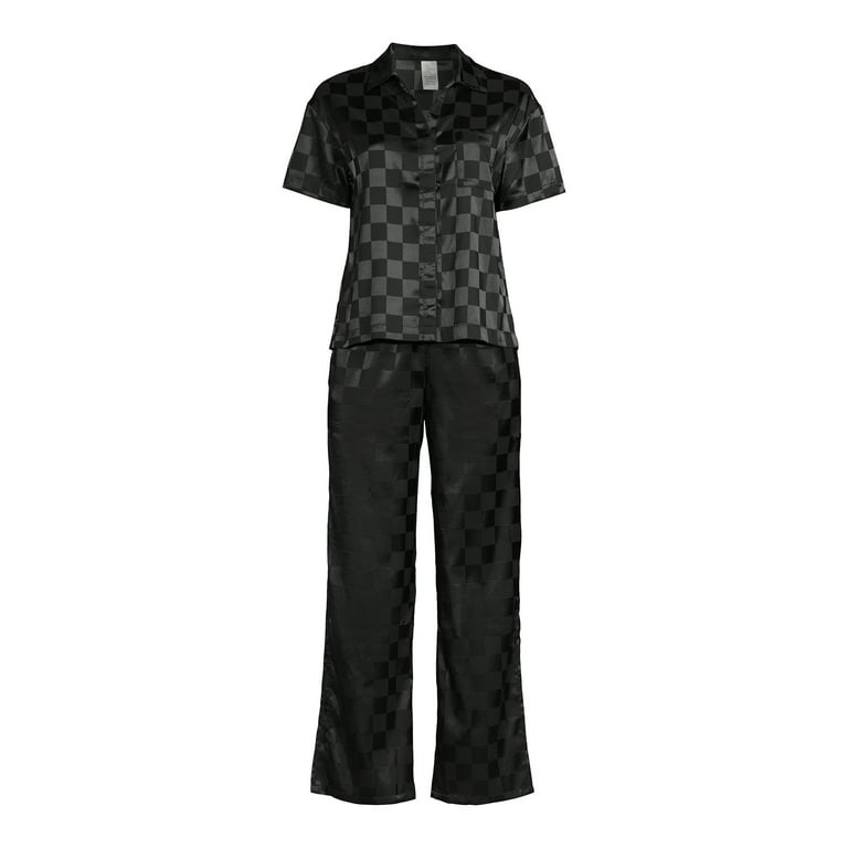 Lissome Women's and Women's Plus Satin Checkered Boxy Crop Top and Pants  Sleep Set, 2-Piece 