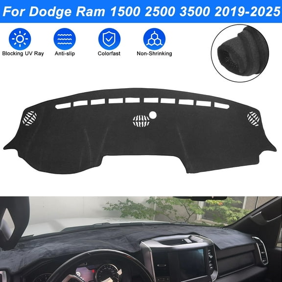 EEEkit Dash Cover Mat Fit for 2019-2025 Dodge Ram 1500 2500 3500, Anti-Slip Dashboard Pad, Black