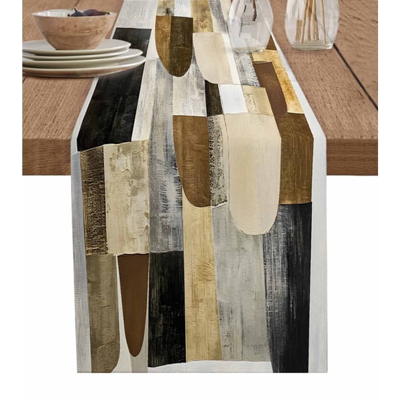 Hokiten Table Runners 60 Inches Long Dress Scarves, Boho Brown Black Farmhouse Kitchen/Dining Table Runner, Small Coffee Tablerunners, Vintage Abstract Geometric 13x60 Inch