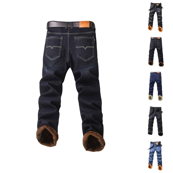 Lined Jeans Men 2026 Fall Winter Warm Straight Leg Business Casual Jean Pants Denim Pants Trousers with Pockets