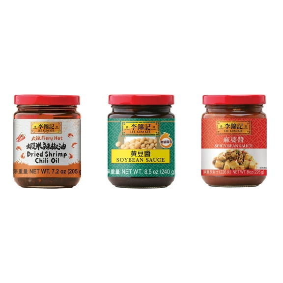 NineChef Brand Spoon Plus 3 Pack Lee Kum Kee Cooking Sauce, 3 Flavors(Dried Shrimp Chili Oil,Soybean Sauce,Spicy Bean Sauce)