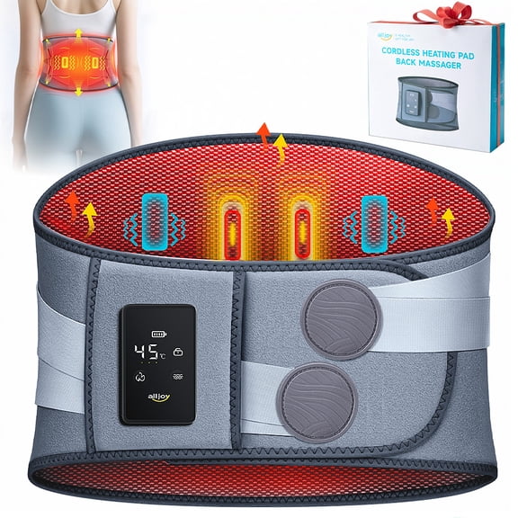 ALLJOY Cordless Heating Pad for Back, 60" Lower Back Massager, Heated Back Support Brace with 3 Heating Levels and 5 Vibration Modes