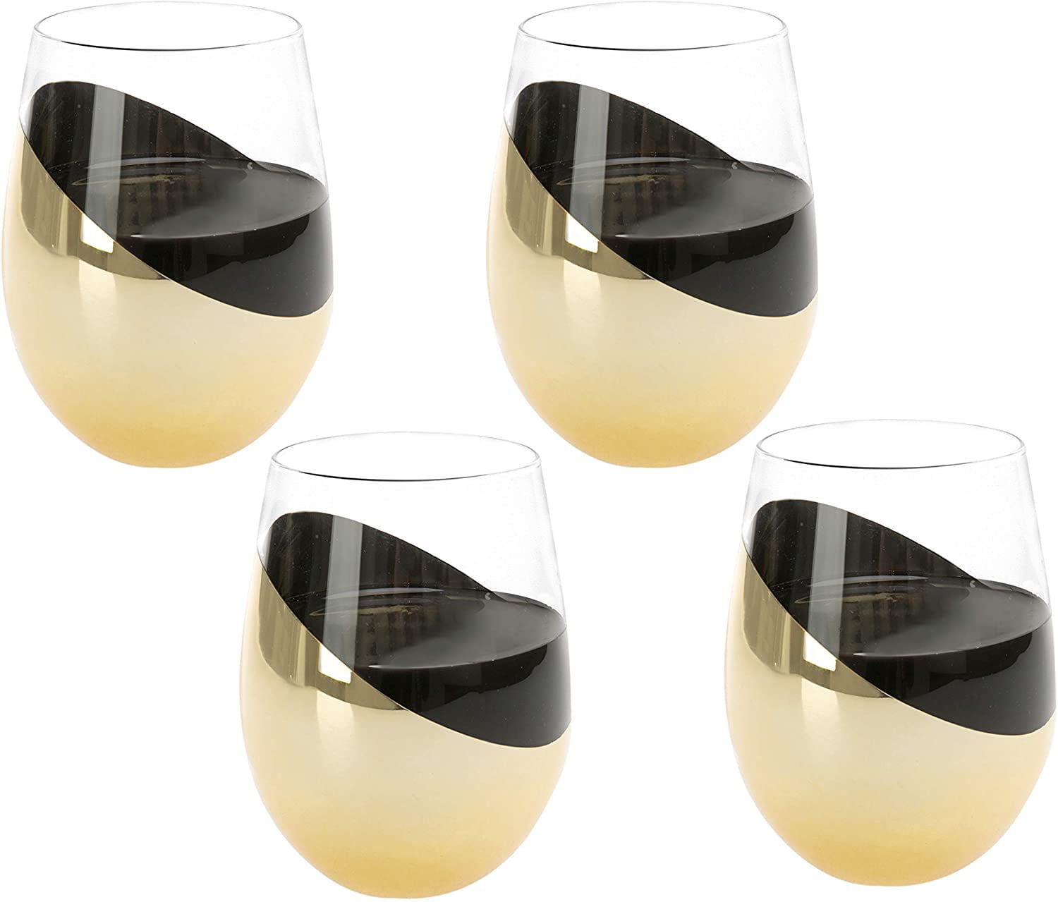 MyGift Modern Stemless Wine Glass Set of 6, White or Red Wine Glasses with  Silver Metallic Bottom Angled Design