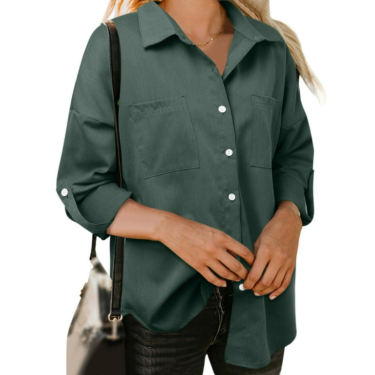 Deep V Neck Lady Button down Blouses Women Fashion Loose Denim