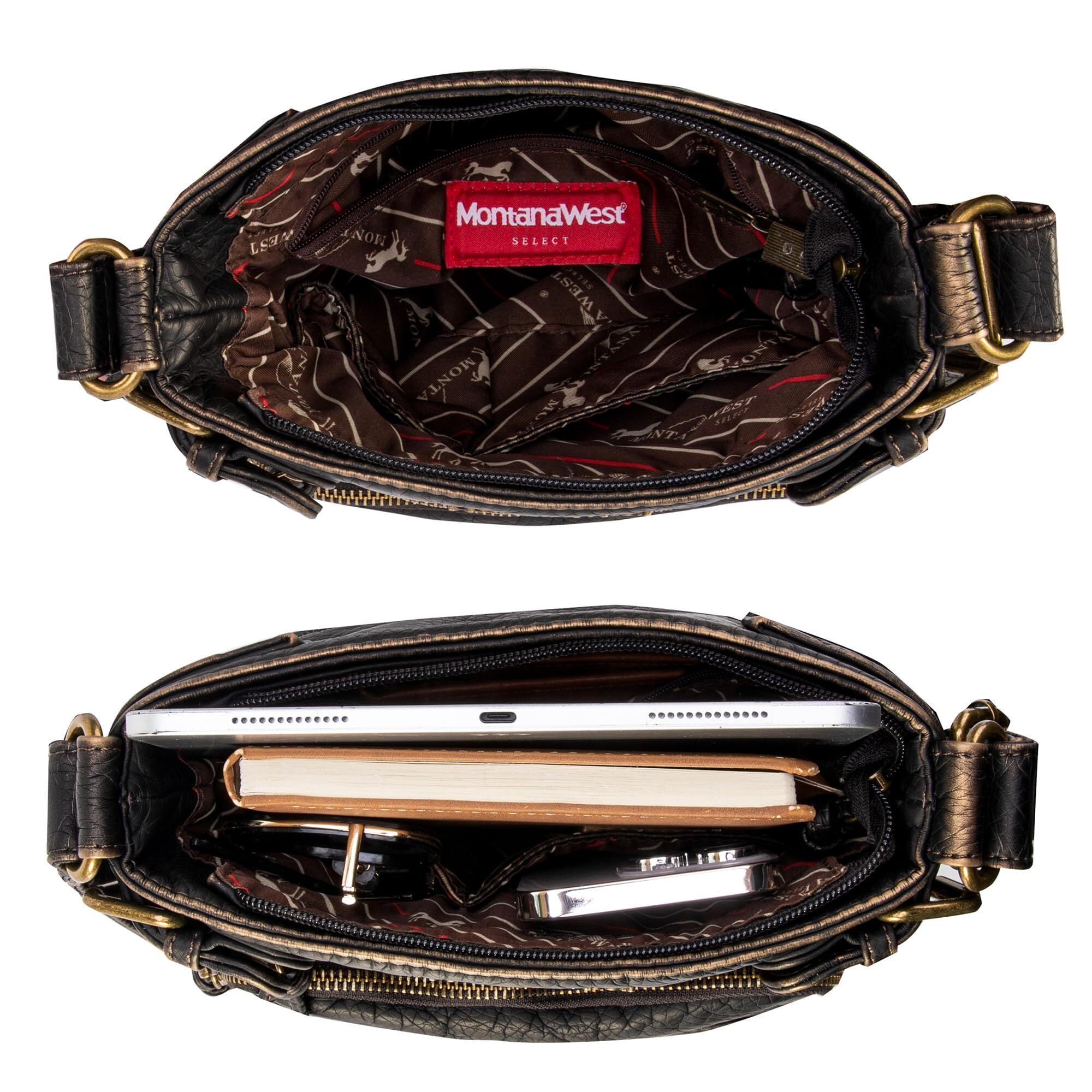 Montana West Crossbody Bag for Women Multi Pocket Shoulder Bags Medium Travel Purses Ultra Soft Washed Leather, Bronze