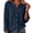 Navy, variant on AKOEE Women's Long Sleeve Button Down Shirts Collarless V Neck Waffle Blouses Solid Color Loose Fit Tops (XL, Blue)