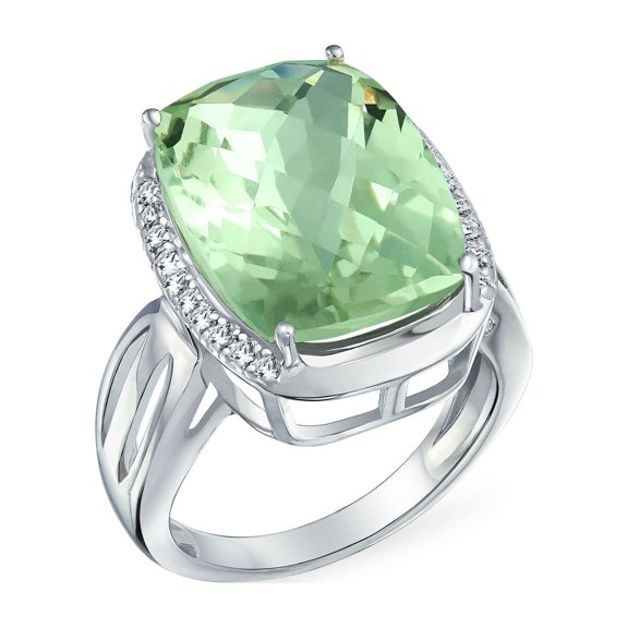 Bling Jewelry Womens 6CT Cushion Cut Zircon Ring Silver Green Gemstone Solitaire