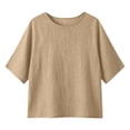 thumbnail image 6 of TGSLY Women's Linen Tops Lightweight Soft Crew Neck Elbow-Length Sleeve Blouses Relaxed Fit Dressy Casual Curved Hem Shirts XXXL, 6 of 6