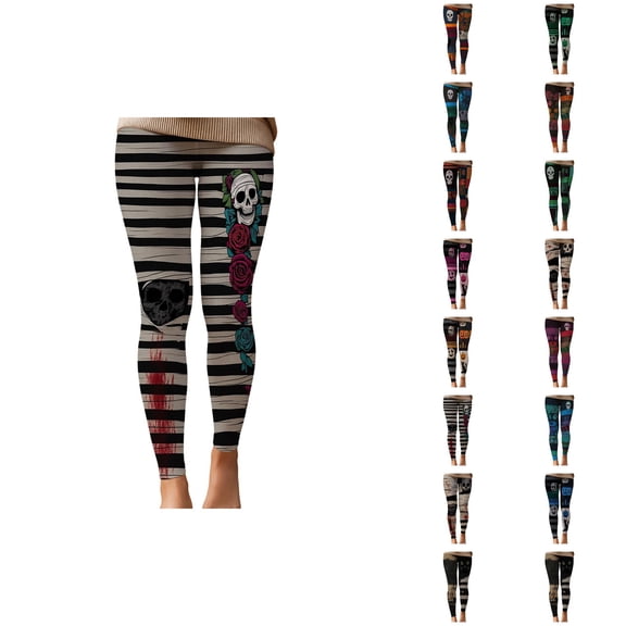 Halloween Leggings for Women Elastic High Waist Lifting Spooky Print Tights Pants Workout Yoga Pants
