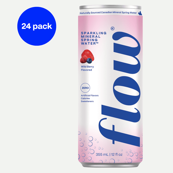 Flow Mineral Sparkling Spring Water, Wild Berry, 11.2 Fl Oz, 24 Pack