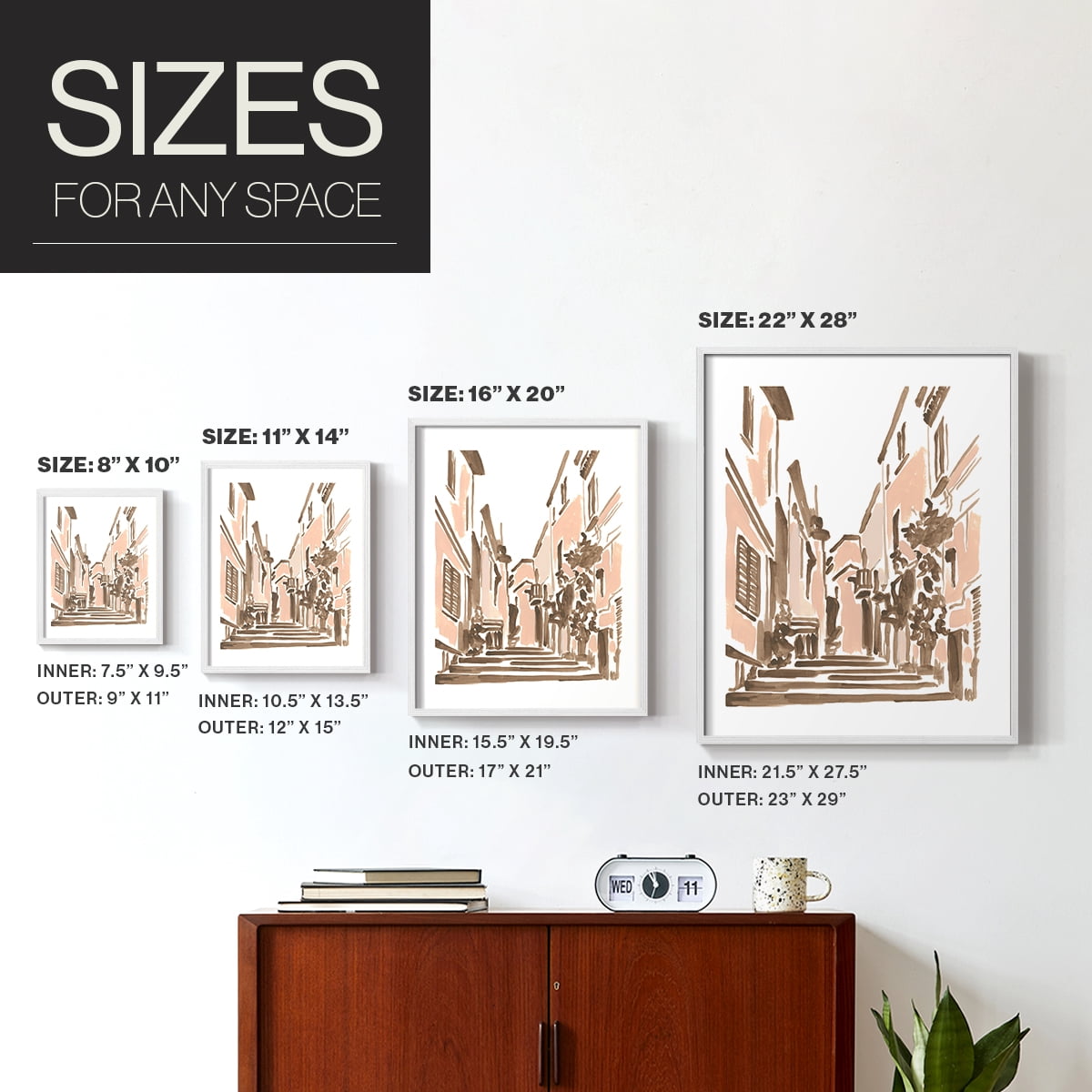 Blush Architecture Study I Framed Print in White Solid Wood Framed Print No Nail Hanging