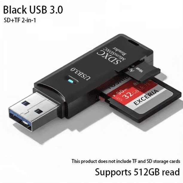 Lector de tarjetas USB 3,0/2,0 de alta velocidad 2 en 1 multifuncional compatible con computadora TF + SD, cámara para tableta, montado en el coche,computadora portátil