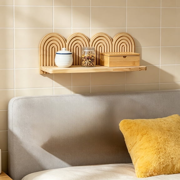 Wall Mounted Wooden Board Floating Shelf Rustic Organizer For Bedroom Living Room Decor