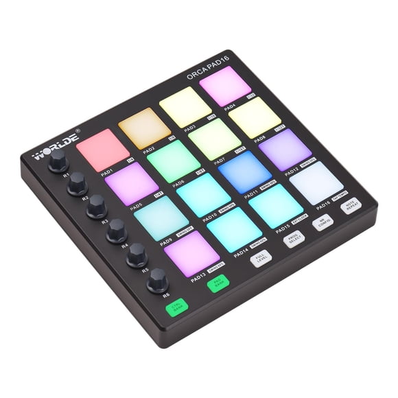 HXBER Controlador MIDI Beat Maker Machine 6 perillas asignables Repetición de notas Botones de nivel
