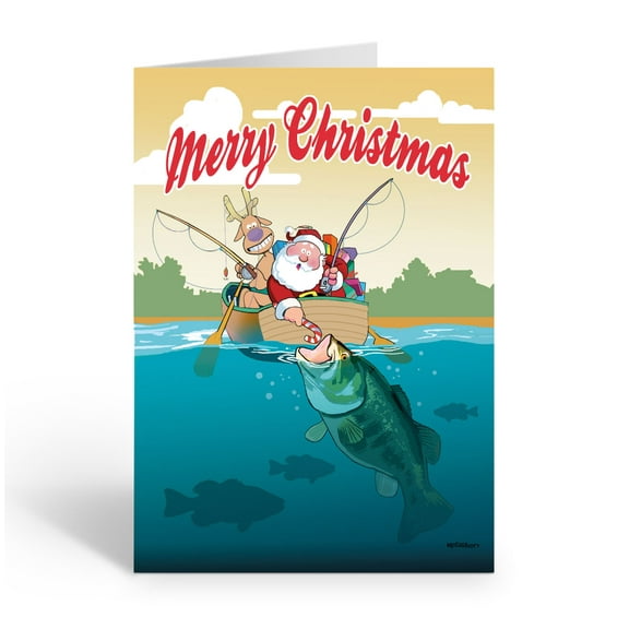 Stonehouse Collection Santa & Bass Fishing Christmas  Card - 60029
